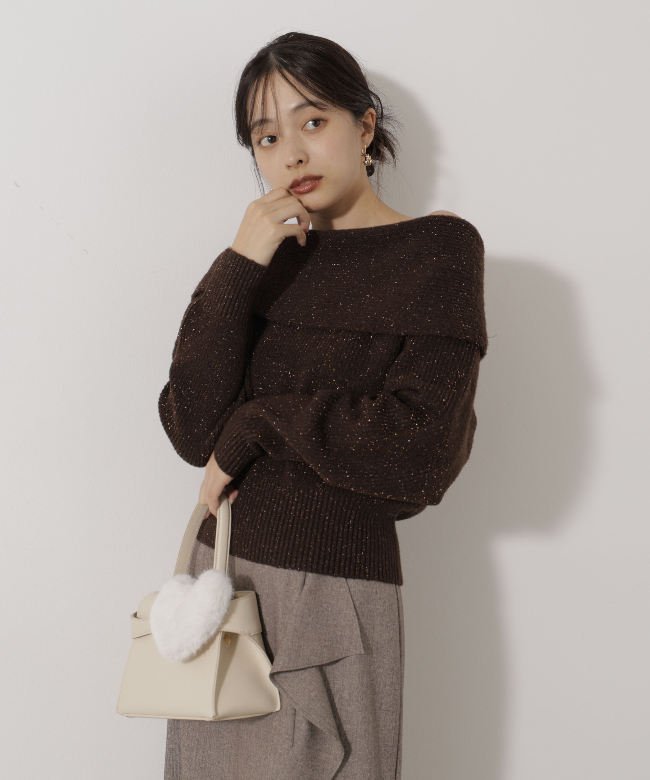 PROPORTION BODY DRESSING「ラメ入りオフショルニット」|ニット・セーター|ブラウン
