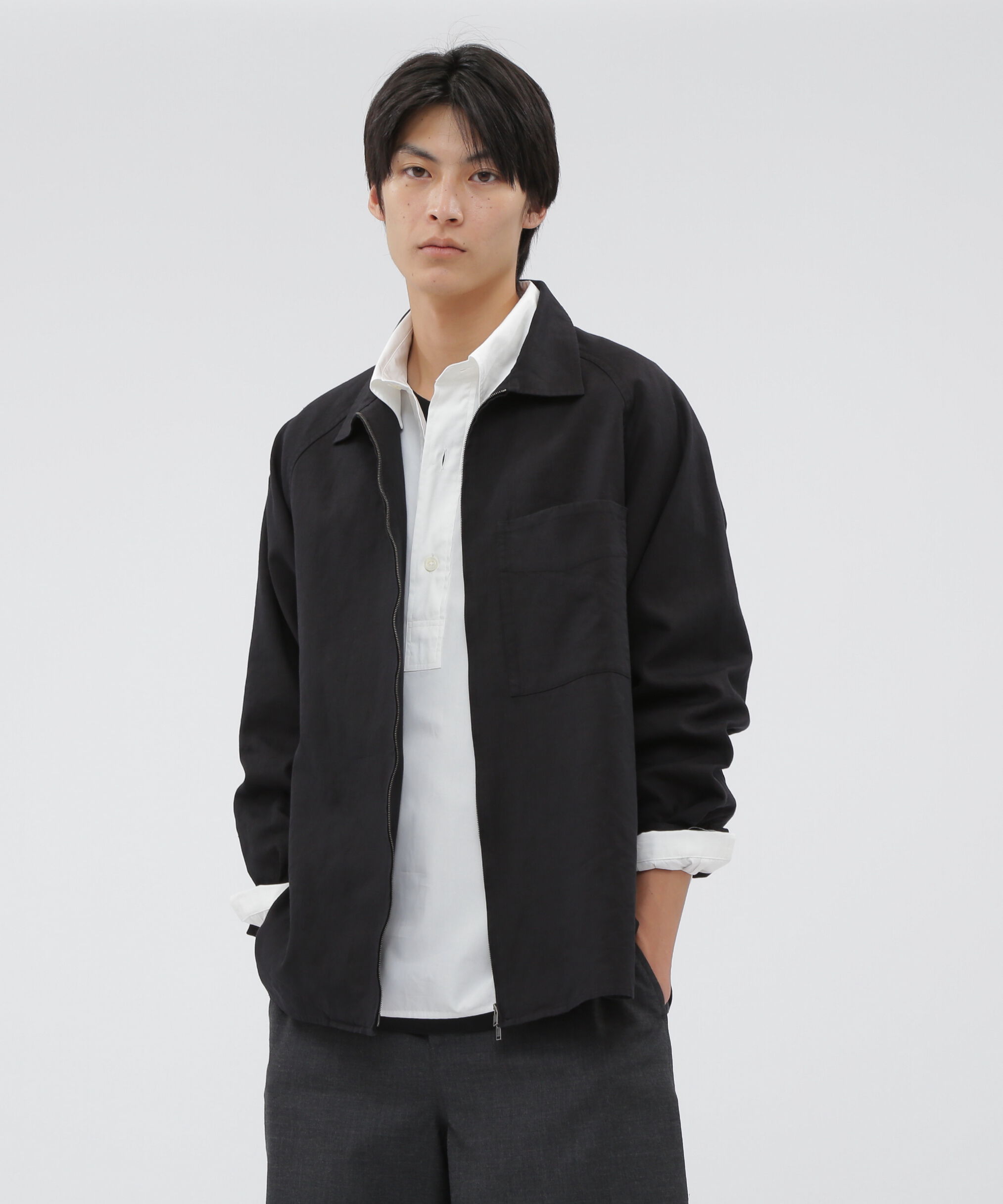 MARGARET HOWELL「LINEN COTTON TWILL BLOUSON」|ブルゾン・スタジャン|BLACK