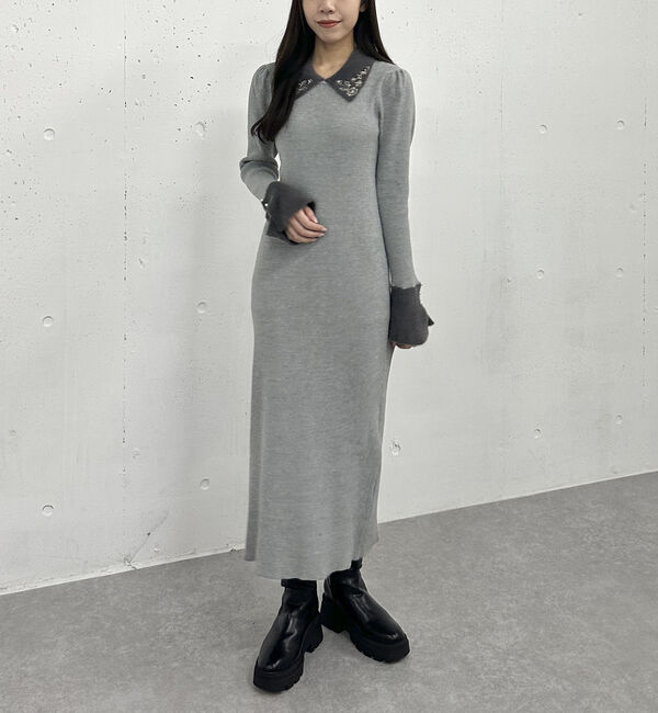 archives「刺繍カラークラシカルリブニットワンピース」|ワンピース|