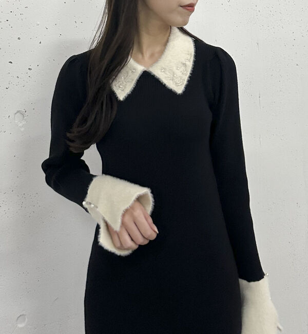 archives「刺繍カラークラシカルリブニットワンピース」|ワンピース|