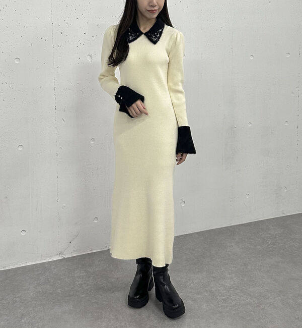 archives「刺繍カラークラシカルリブニットワンピース」|ワンピース|