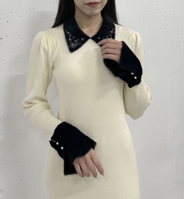 archives「刺繍カラークラシカルリブニットワンピース」|ワンピース|