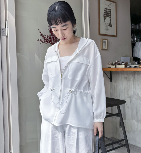 Doux archives「ウエストドロストメッシュパーカー」|テーラードジャケット|WHITE