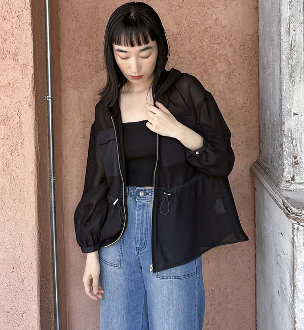 Doux archives「ウエストドロストメッシュパーカー」|テーラードジャケット|BLACK