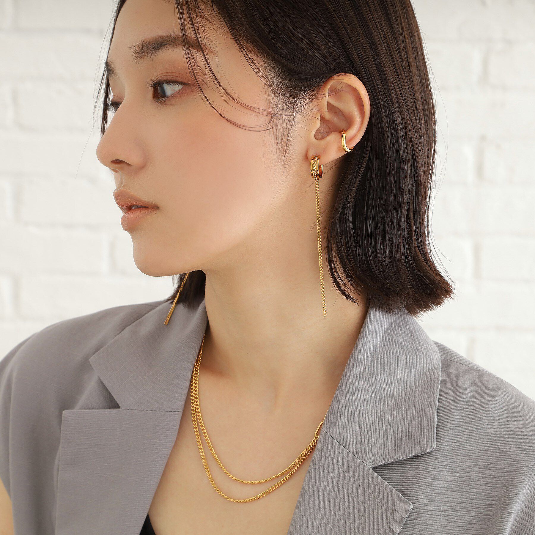 COCOSHNIK ONKITSCH「シルバー ハンギング カーブチェーンピアス GP」|ピアス|