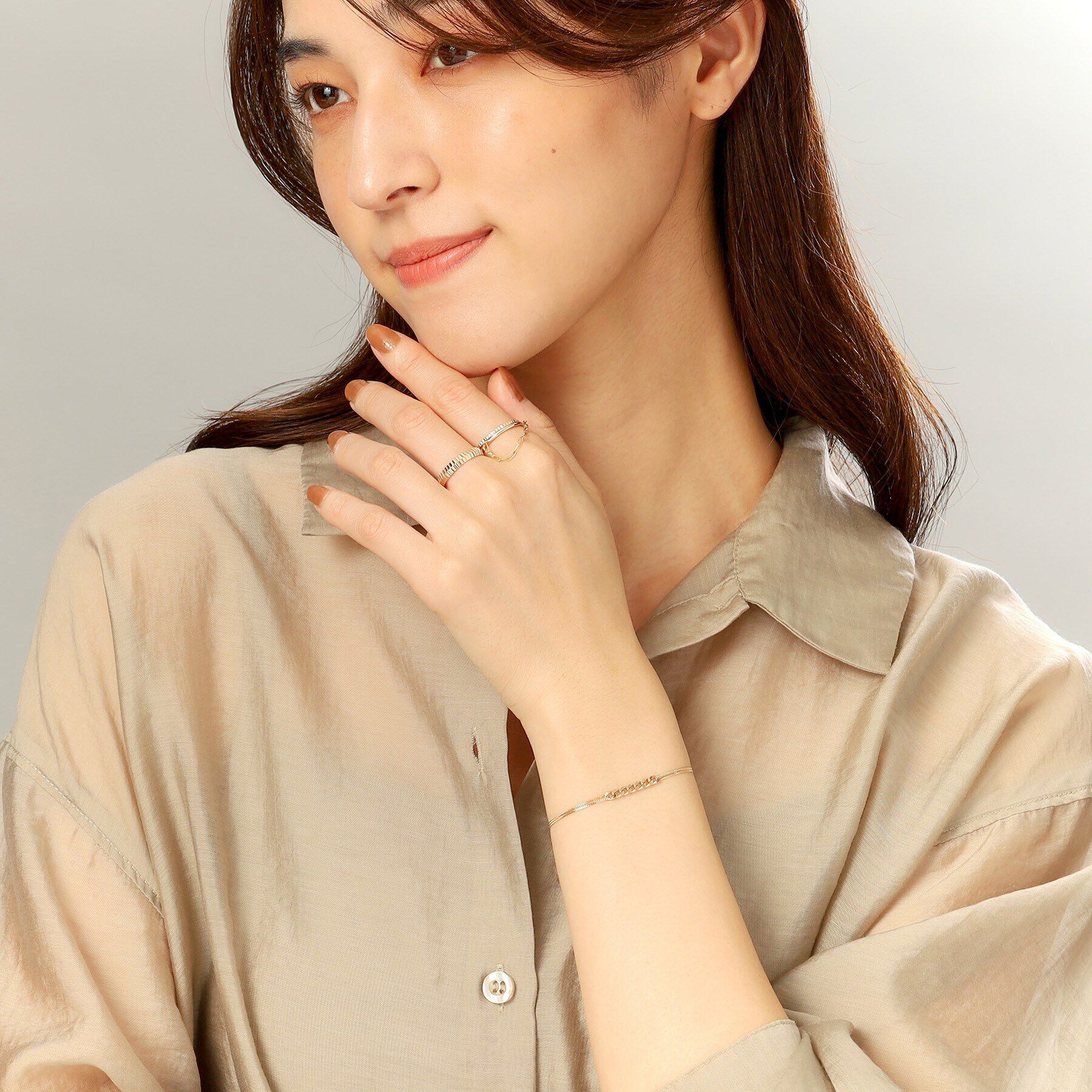 COCOSHNIK「K10グリームカットアズキチェーンドレープ リング」|リング|