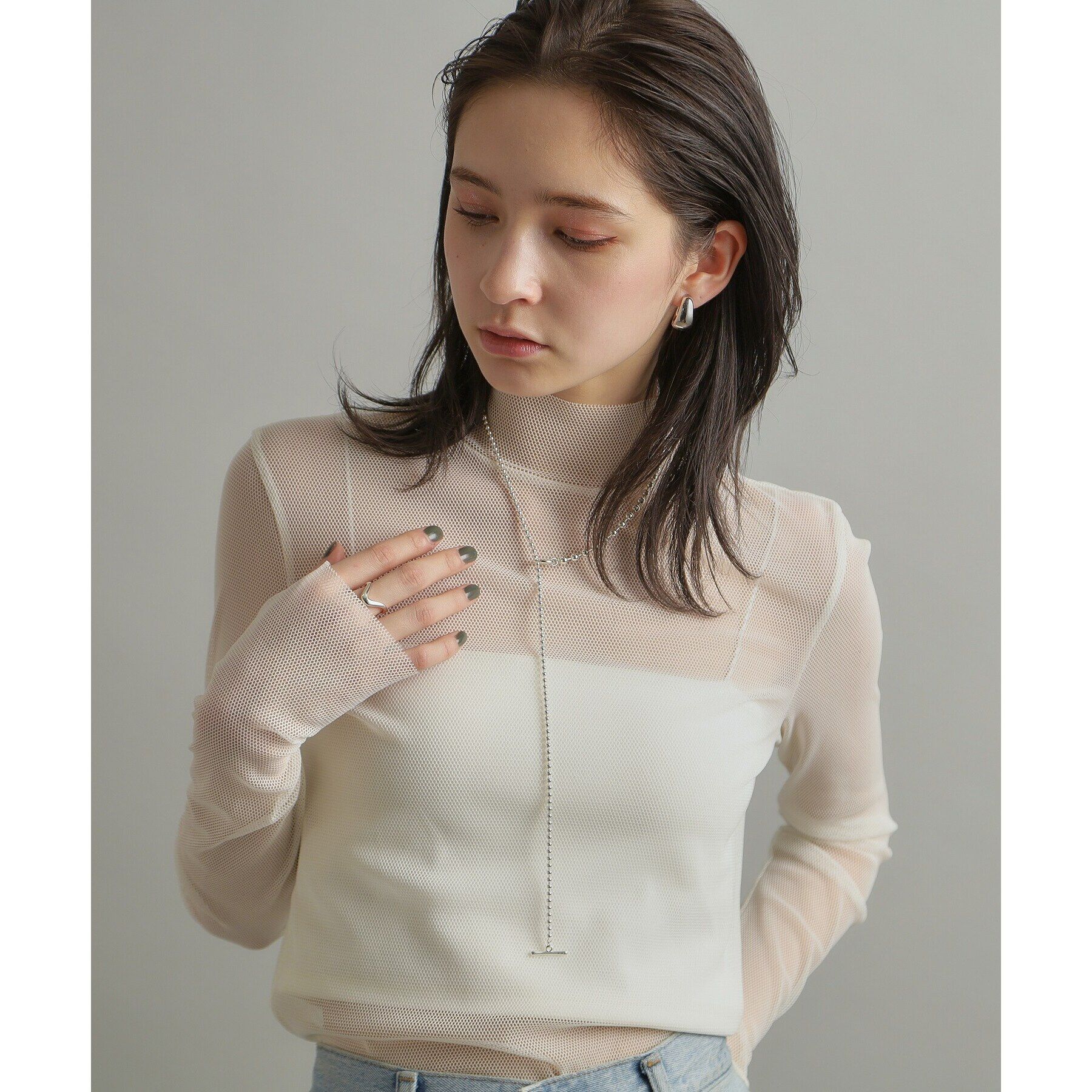 COCOSHNIK ONKITSCH「シルバー ミックスネックレス ボールチェーンマンテル」|ネックレス|