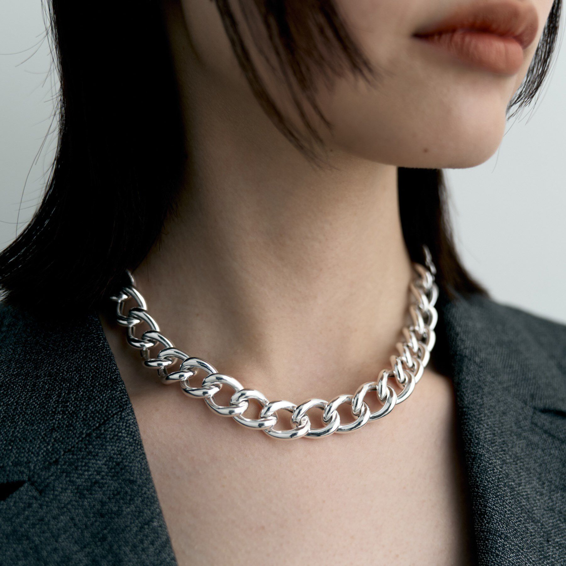 COCOSHNIK ONKITSCH「シルバー デザインチェーン ホロウボリュームカーブネックレス」|ネックレス|