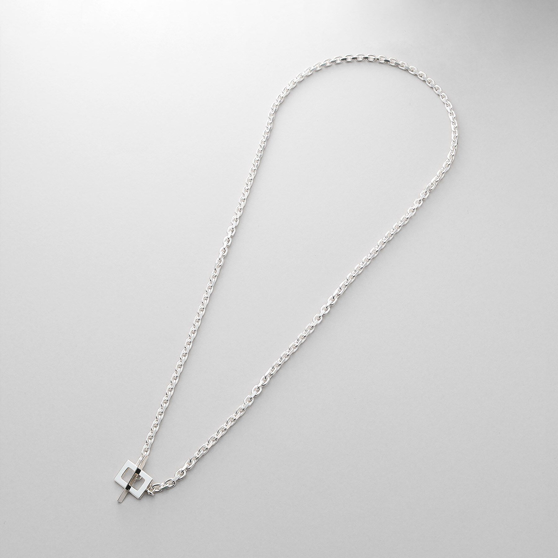 COCOSHNIK ONKITSCH「シルバー カットケーブルチェーン レクタングルマンテルネックレス（55cm）」|ネックレス|