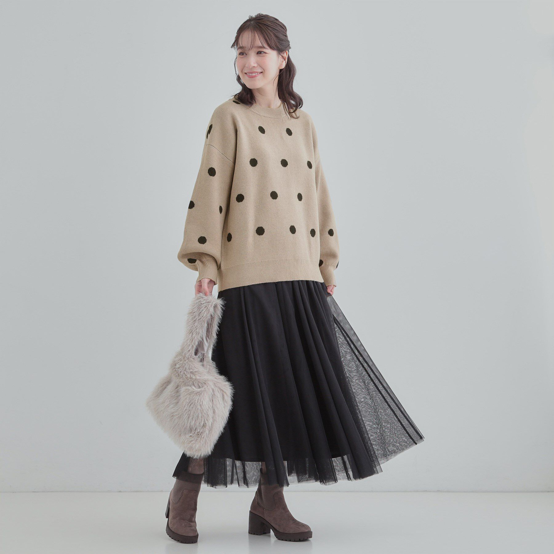 SHOO･LA･RUE「【S-LL/洗濯機可】　体系カバー出来る 大人のドット柄ニット」|ニット・セーター|