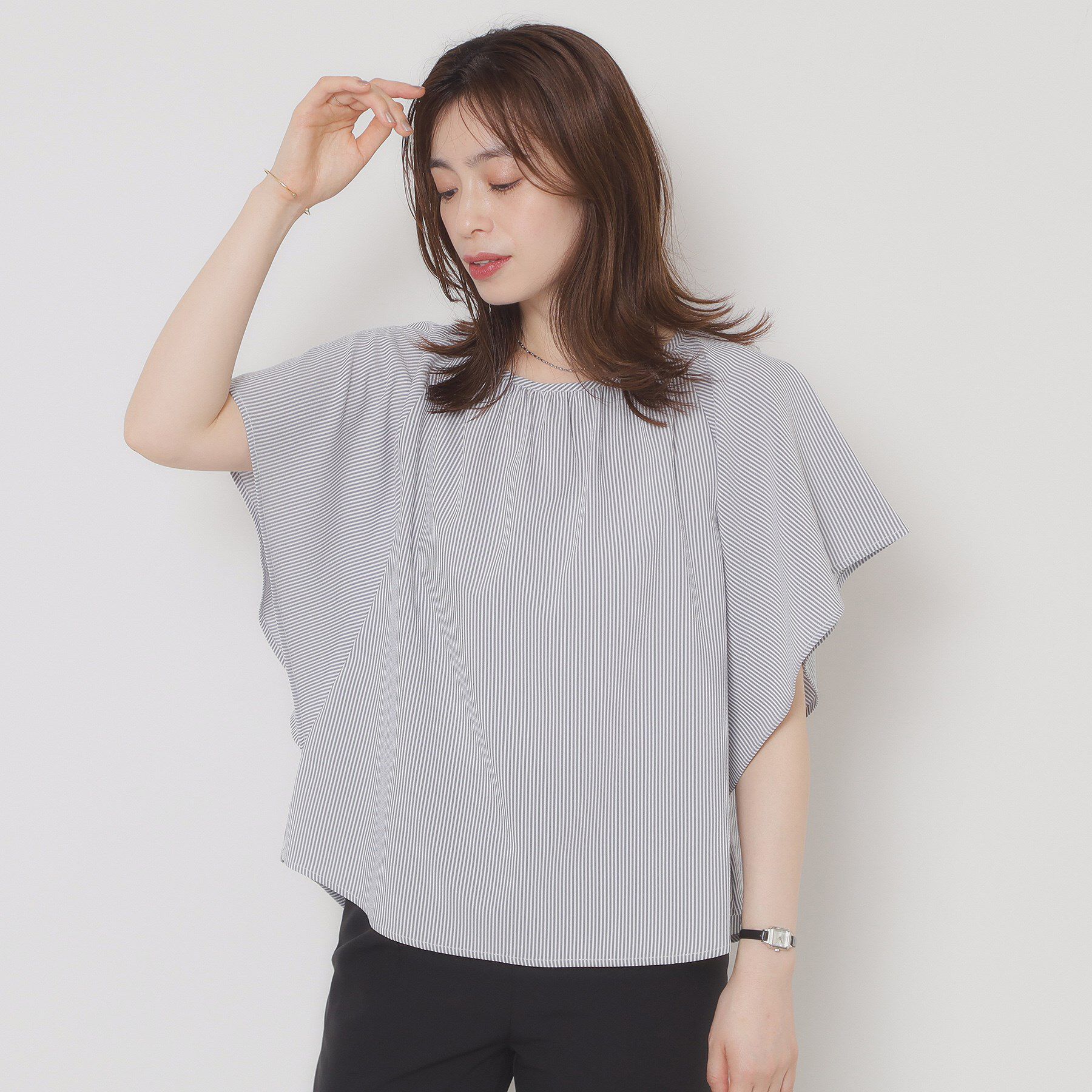 ITS&rsquo;DEMO「【清涼感／手洗い可】サッカーストライプブラウス」|シャツ・ブラウス|ブルー(393)