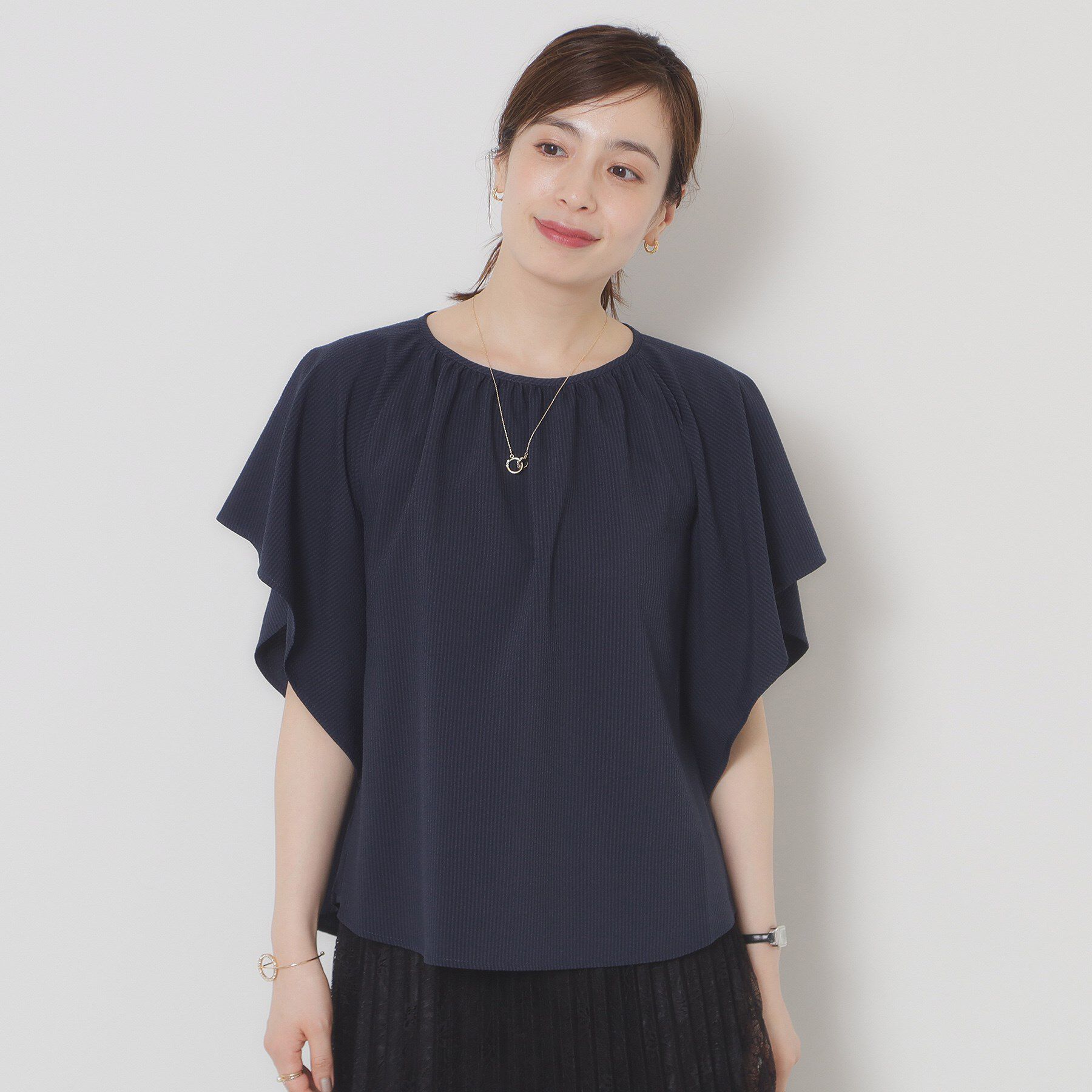 ITS&rsquo;DEMO「【清涼感／手洗い可】サッカーストライプブラウス」|シャツ・ブラウス|ネイビー(394)