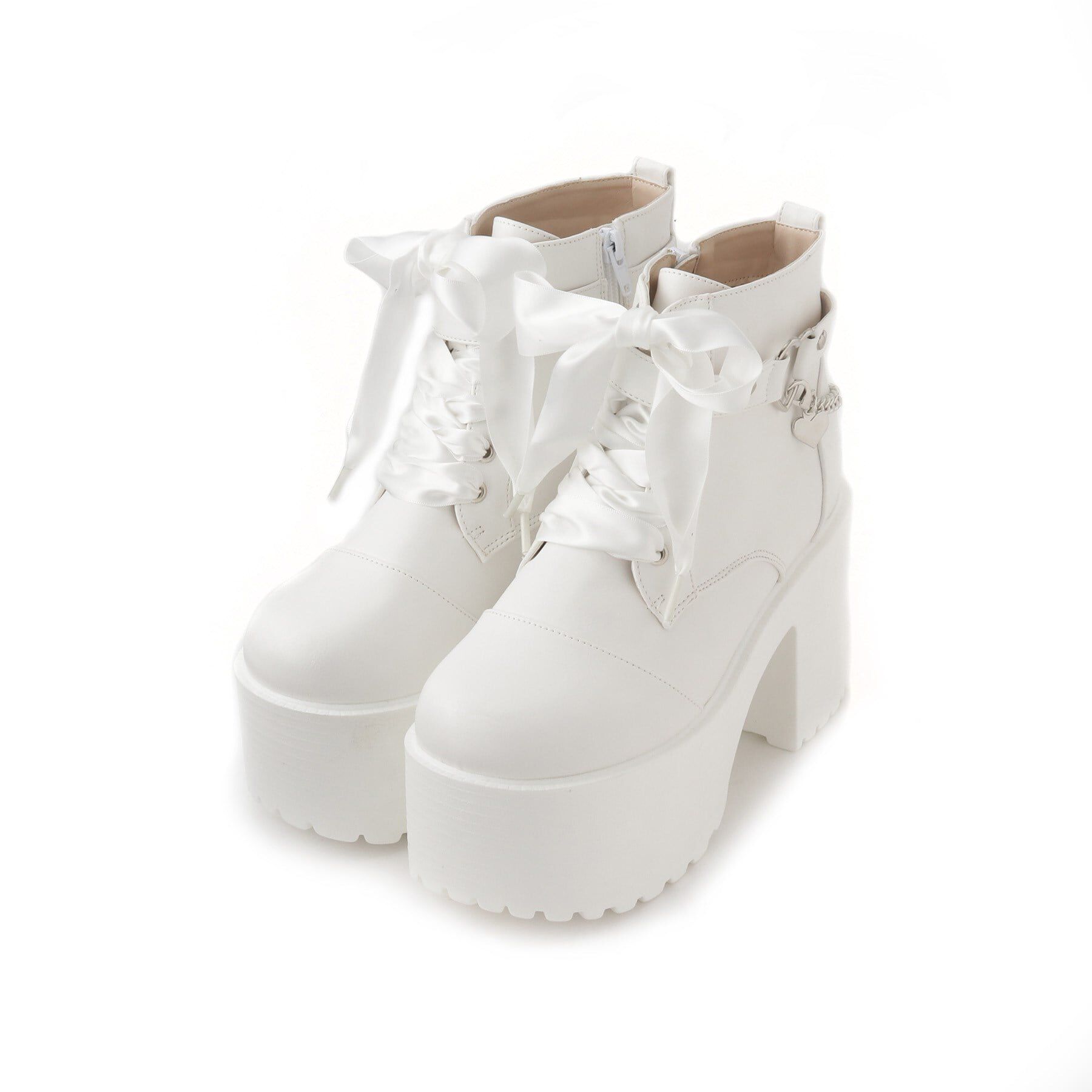 csT&P「厚底ハート付きレースアップブーツ　24SS」|ショートブーツ|ﾎﾜｲﾄ(001)