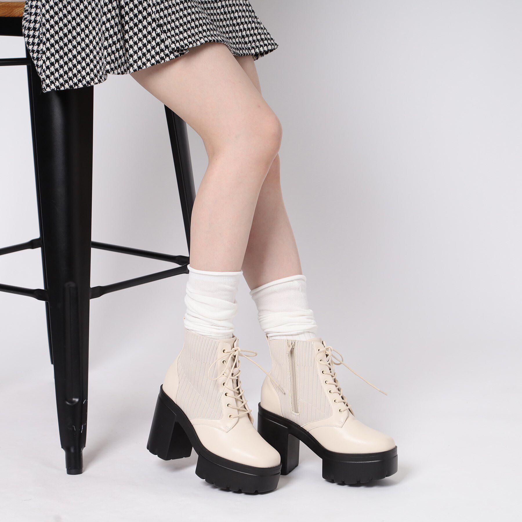 csT&P「厚底リブニットレースアップブーツ」|ショートブーツ|