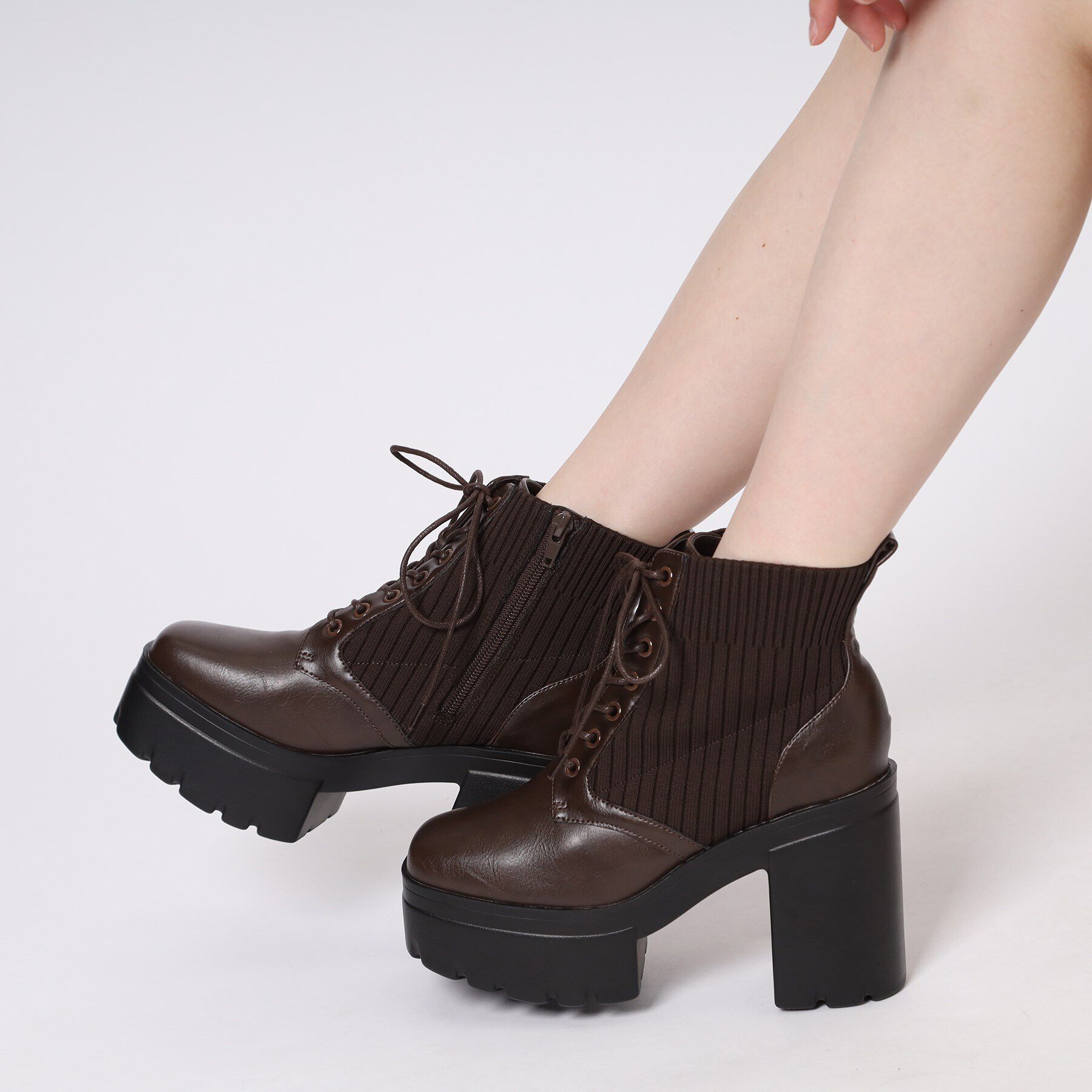 csT&P「厚底リブニットレースアップブーツ」|ショートブーツ|