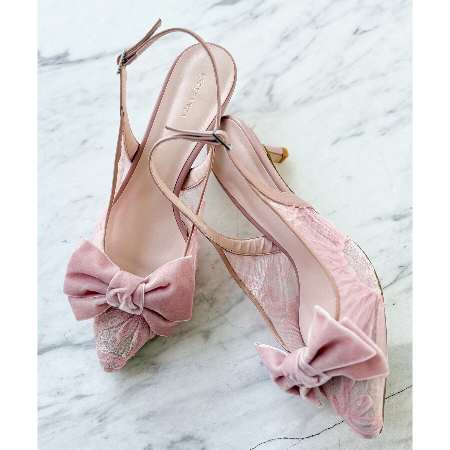 ESPERANZA「リボンチュールレースバックストラップ2WAYパンプス」|パンプス|