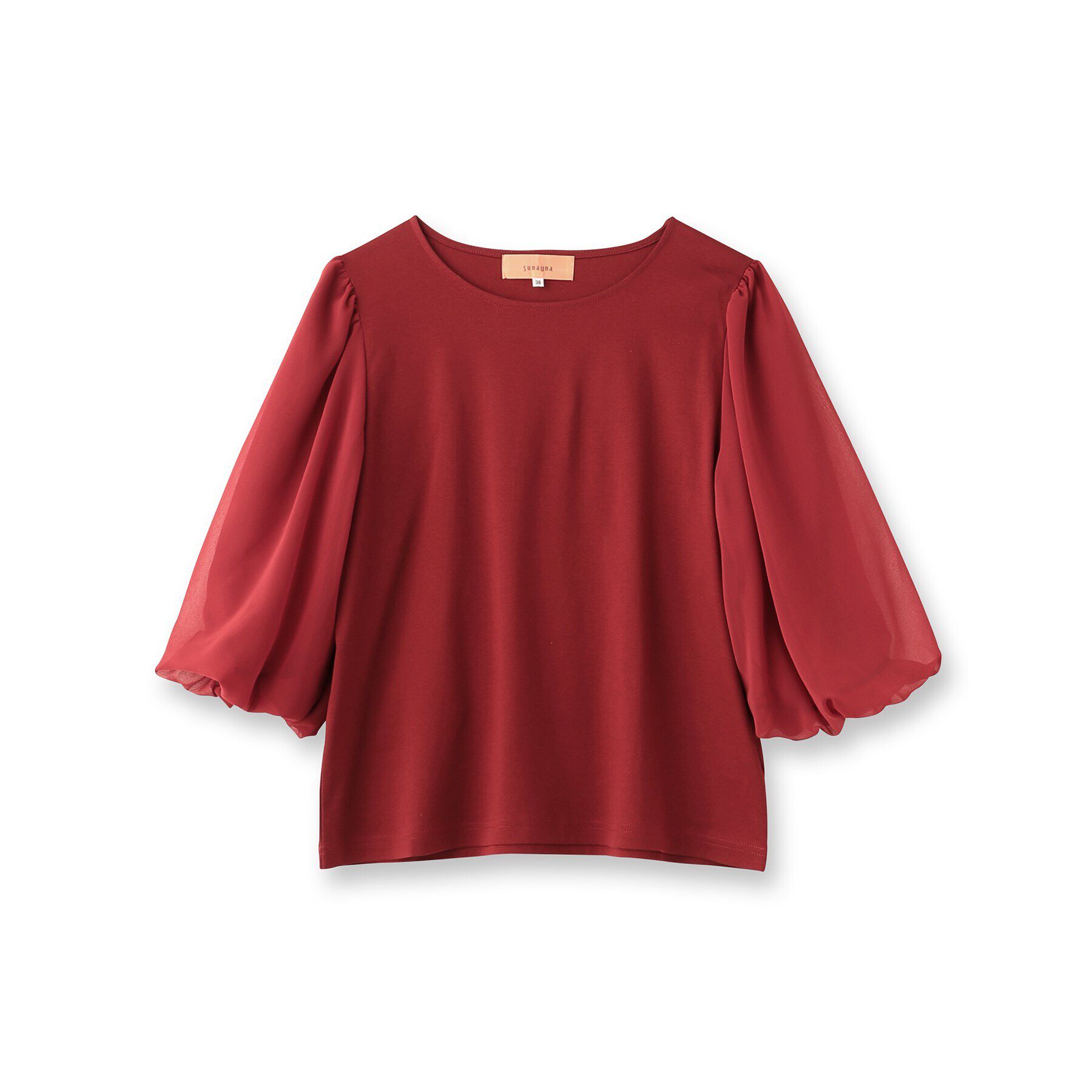 SunaUna「【華やか見え!／袖シフォン】7分袖パフスリーブカットソー」|Tシャツ・カットソー|
