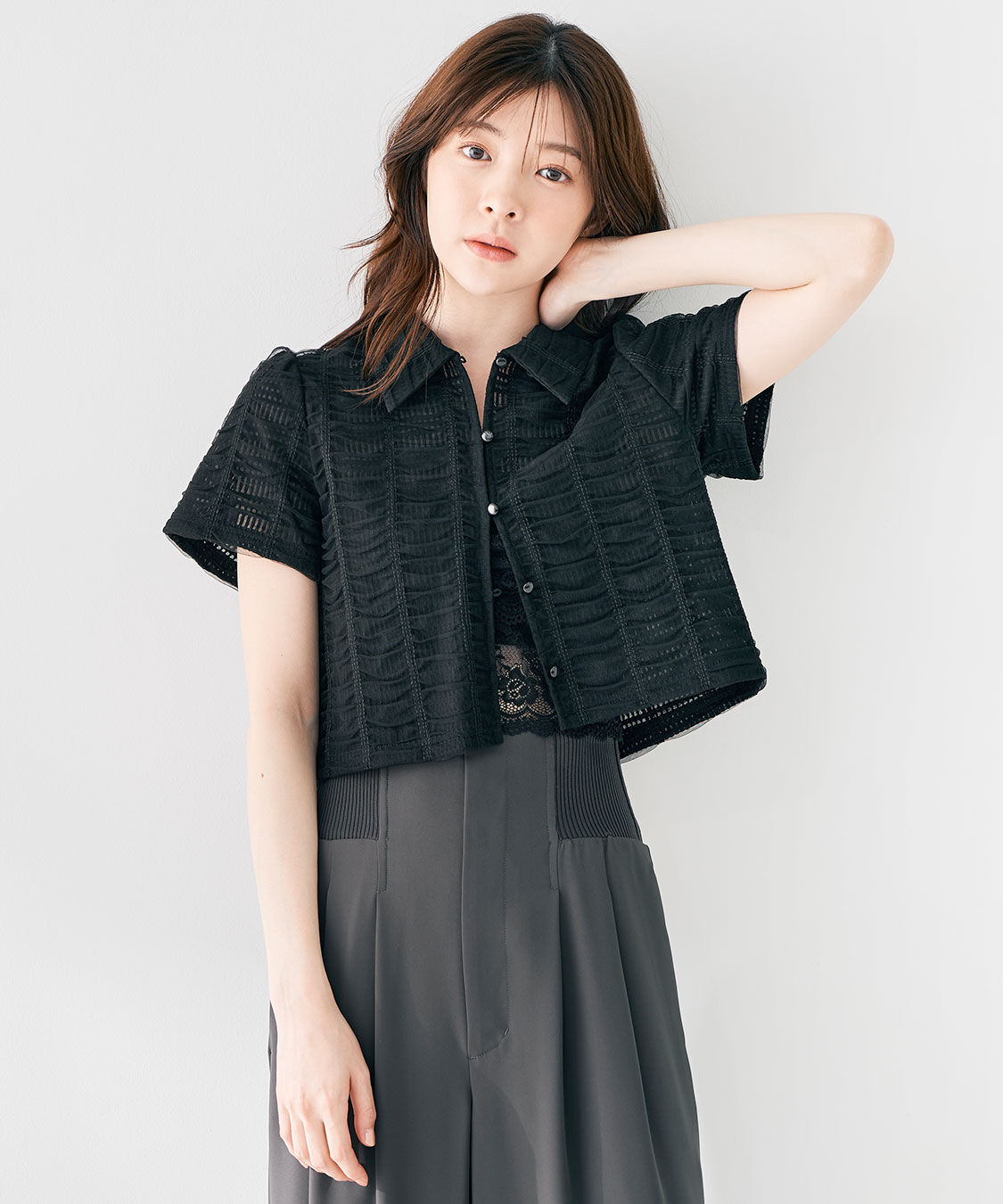 COCO DEAL「シアーチェッククロップド丈シャツ」|シャツ・ブラウス|