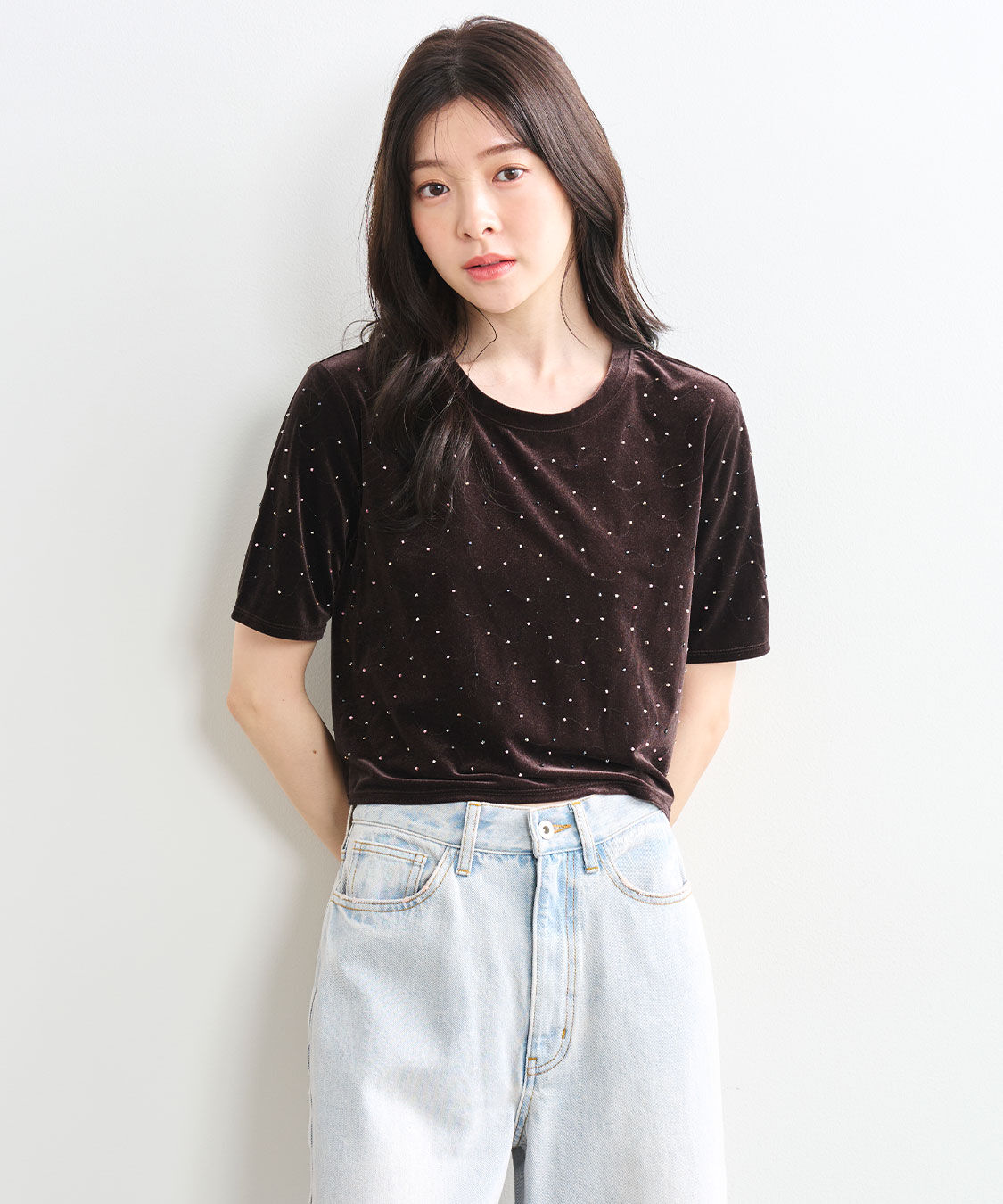 COCO DEAL「ビーズ刺繍ベロアTシャツ」|Tシャツ・カットソー|