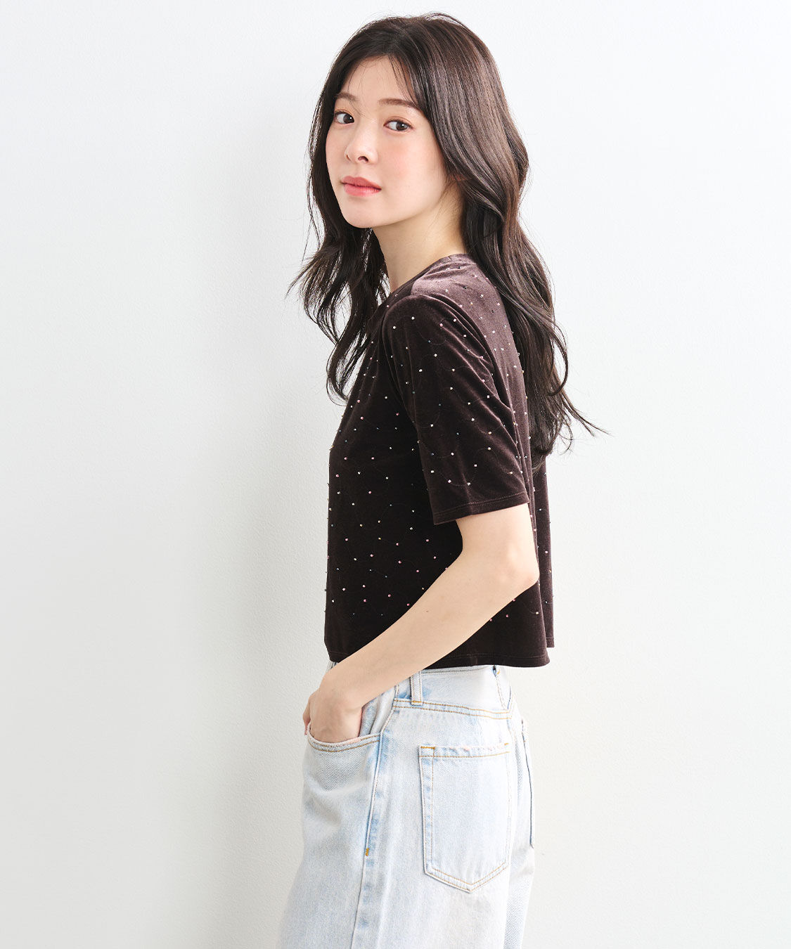 COCO DEAL「ビーズ刺繍ベロアTシャツ」|Tシャツ・カットソー|