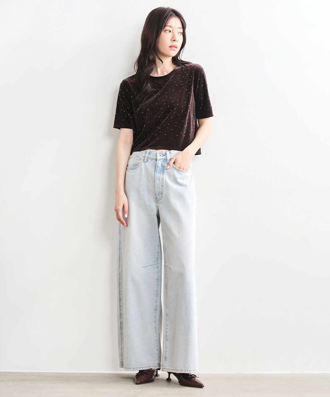 COCO DEAL「ビーズ刺繍ベロアTシャツ」|Tシャツ・カットソー|