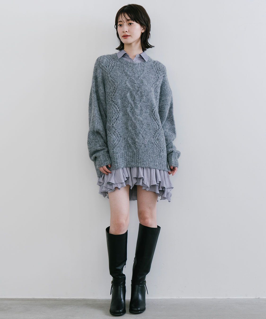 ケーブルニット×ペプラムシャツミニワンピース（COCO DEAL）｜ルミネの