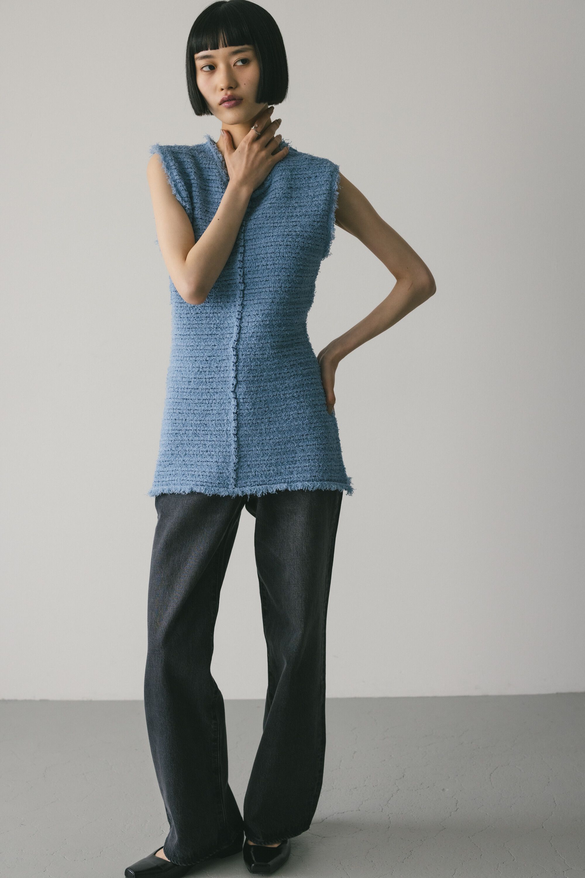 STYLEMIXER「ツイードニットトップ」|タンクトップ|SAX