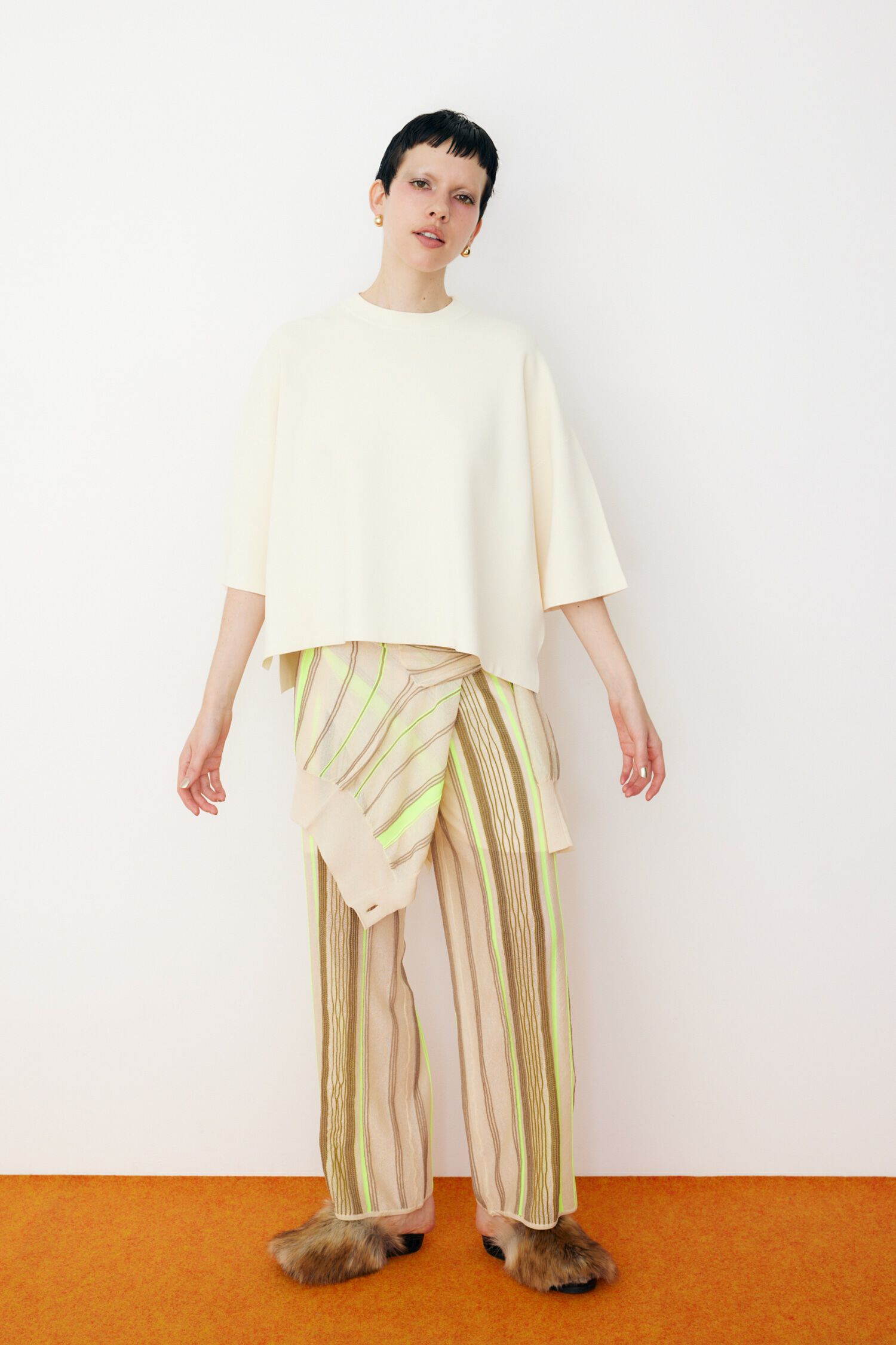 HeRIN.CYE「Sheer stripe knit pants」|その他|BEG