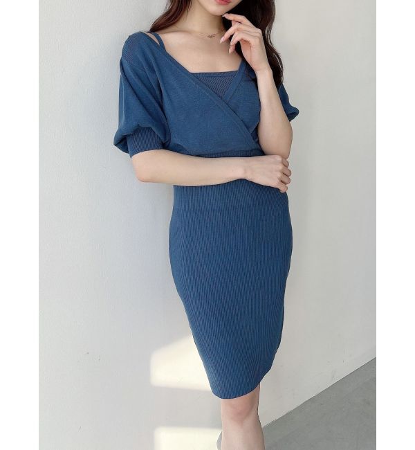 RESEXXY「レイヤードニットワンピース」|ワンピース|ブルー