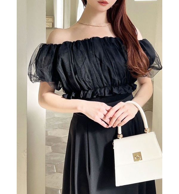 RESEXXY「ボリュームドッキングオフショルニットトップス」|ニット・セーター|ブラック