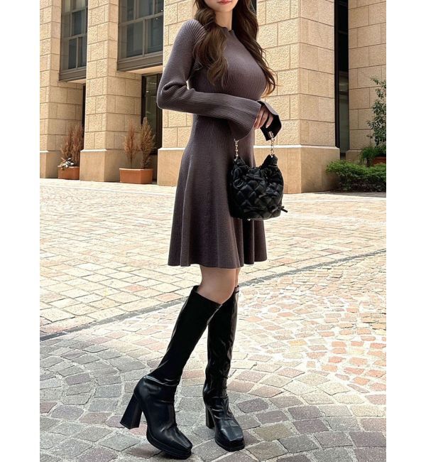 RESEXXY「ラグランスリーブニットワンピース【S】」|ワンピース|チャコールグレー