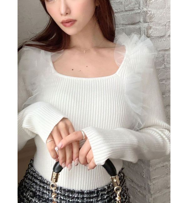 RESEXXY「フリルドッキングニットトップス」|ニット・セーター|ホワイト