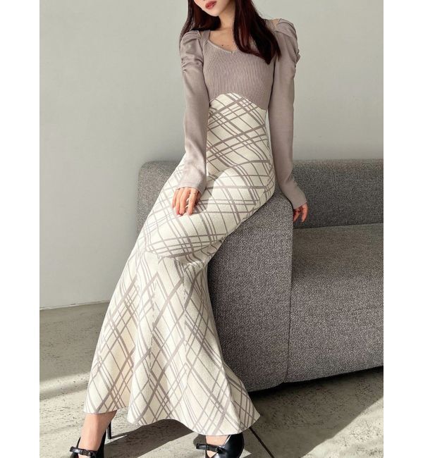 RESEXXY「ショルダーオープンマーメイドニットワンピース」|ワンピース|ベージュ