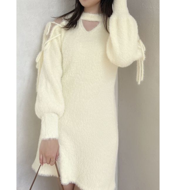 dazzlin「ショルダーリボンシャギーミニワンピース」|ワンピース|