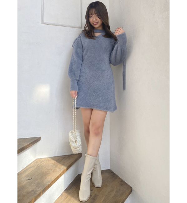 dazzlin「ショルダーリボンシャギーミニワンピース」|ワンピース|