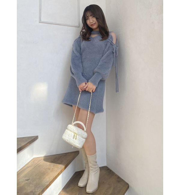 dazzlin「ショルダーリボンシャギーミニワンピース」|ワンピース|