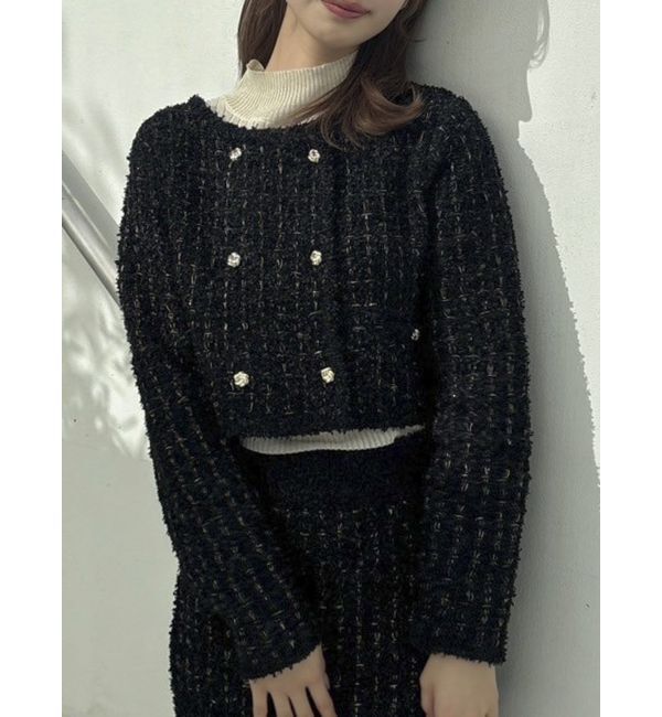 dazzlin「【SETUP】ツイードライクダブルニットジャケット※セットアップ対応」|ノーカラージャケット|ブラック