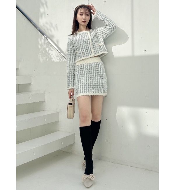 dazzlin「【SETUP】ツイードライクダブルニットジャケット※セットアップ対応」|ノーカラージャケット|