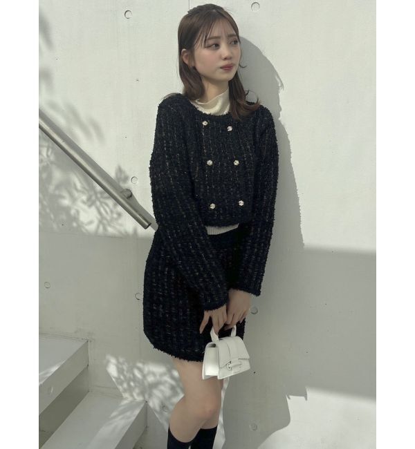 dazzlin「【SETUP】ツイードライクダブルニットジャケット※セットアップ対応」|ノーカラージャケット|