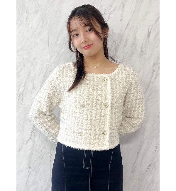 dazzlin「【SETUP】ツイードライクダブルニットジャケット※セットアップ対応」|ノーカラージャケット|