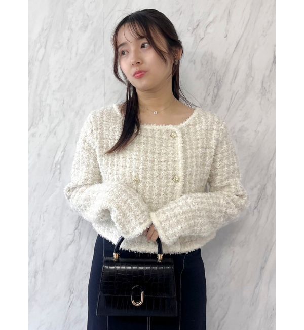 dazzlin「【SETUP】ツイードライクダブルニットジャケット※セットアップ対応」|ノーカラージャケット|