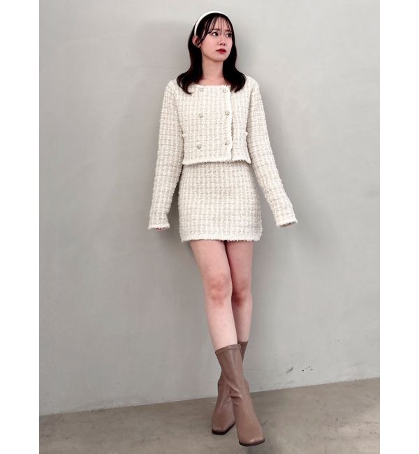 dazzlin「【SETUP】ツイードライクダブルニットジャケット※セットアップ対応」|ノーカラージャケット|