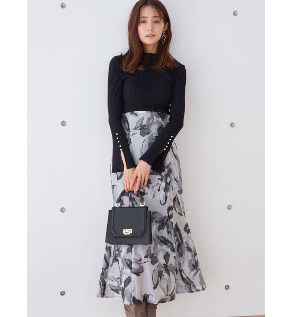 MERCURYDUO「パール付きフレアスリーブリブニット」|ニット・セーター|