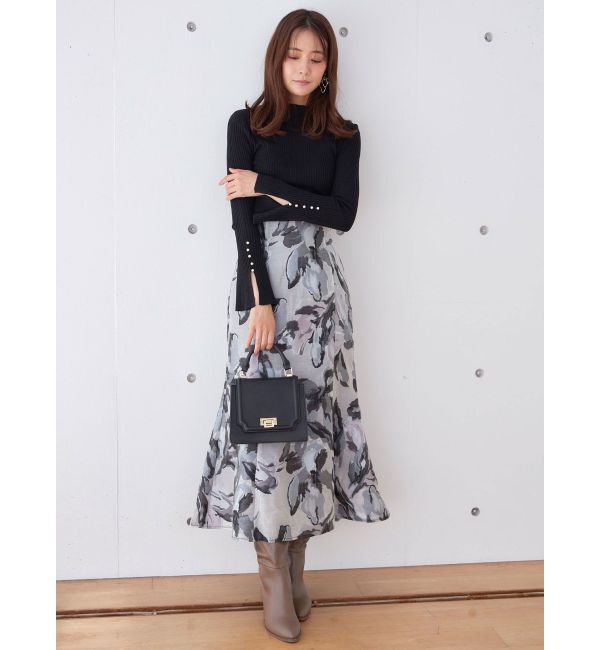 MERCURYDUO「パール付きフレアスリーブリブニット」|ニット・セーター|