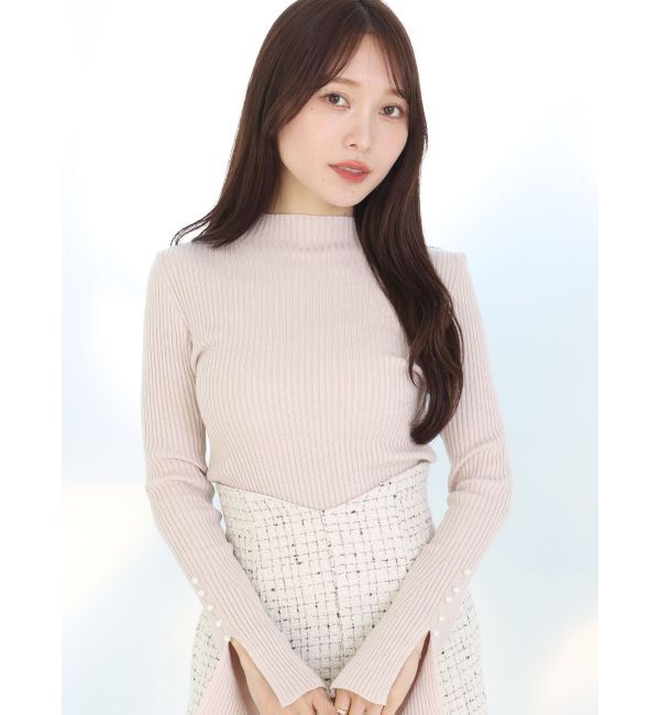 MERCURYDUO「パール付きフレアスリーブリブニット」|ニット・セーター|