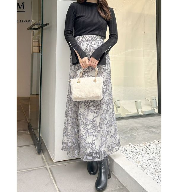 MERCURYDUO「パール付きフレアスリーブリブニット」|ニット・セーター|