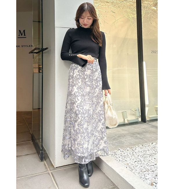 MERCURYDUO「パール付きフレアスリーブリブニット」|ニット・セーター|