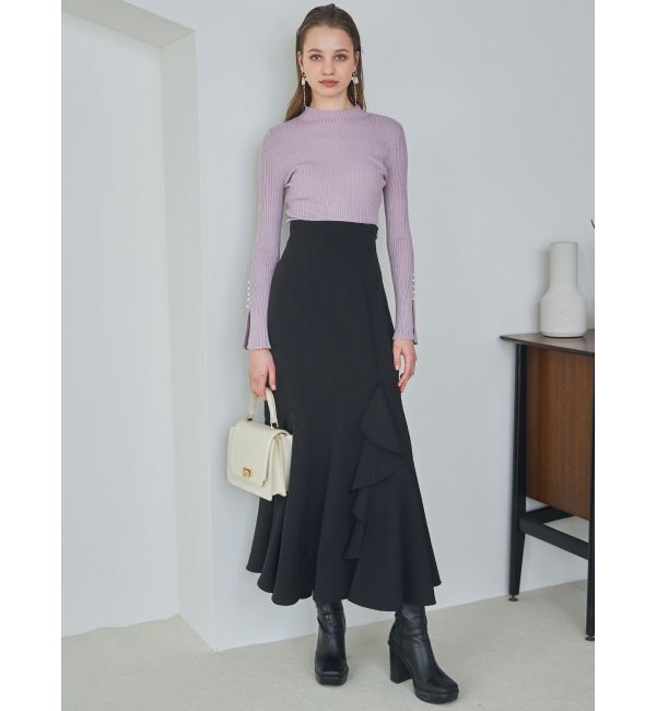 MERCURYDUO「パール付きフレアスリーブリブニット」|ニット・セーター|