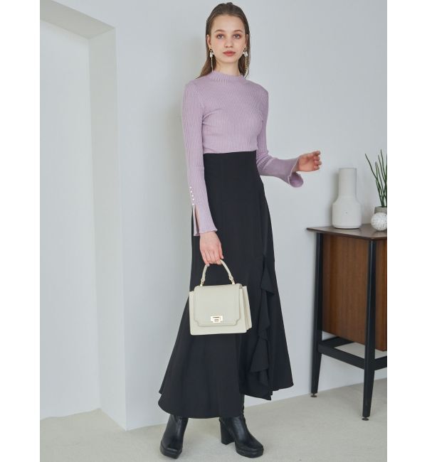 MERCURYDUO「パール付きフレアスリーブリブニット」|ニット・セーター|