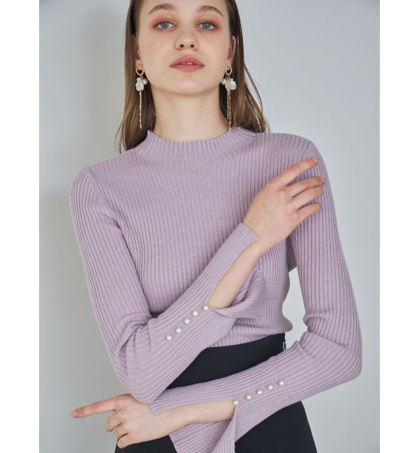MERCURYDUO「パール付きフレアスリーブリブニット」|ニット・セーター|ラベンダー
